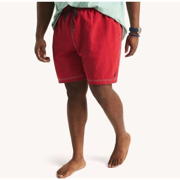 Nautica Mens Big & Tall Deck Swim Trunk Quick Dry Sz 3XL Red Logo - Picture 1 of 7